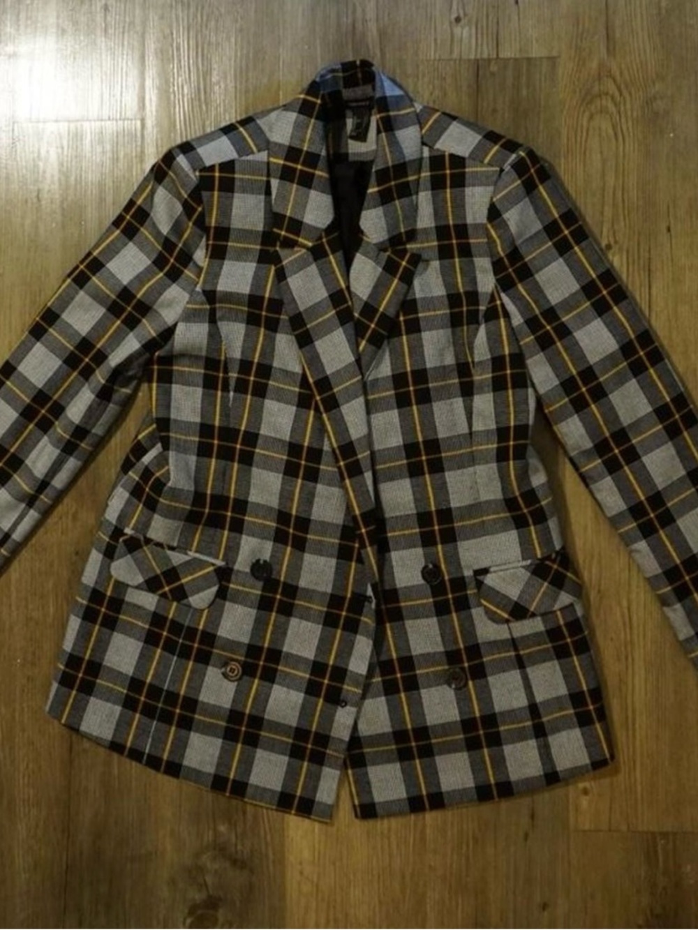 Forever 21 Grey Plaid Blazer with Yellow Accents